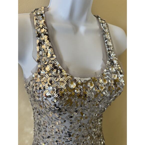 Sequin Mesh Cross Back Sleeveless silver XS Swiftie Reputation Indie Sleaze Y2K - Picture 1 of 11